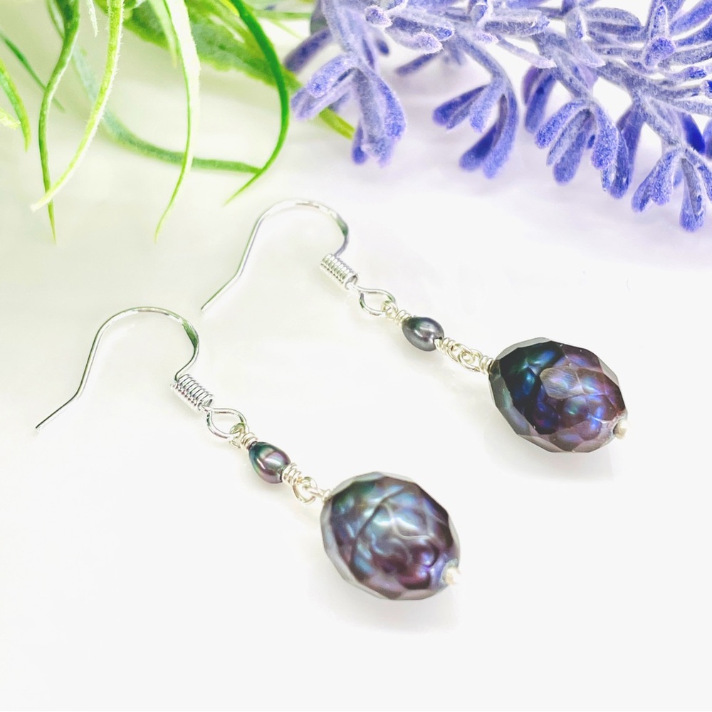 Sterling Silver Dragon Egg Freshwater Pearl Earrings